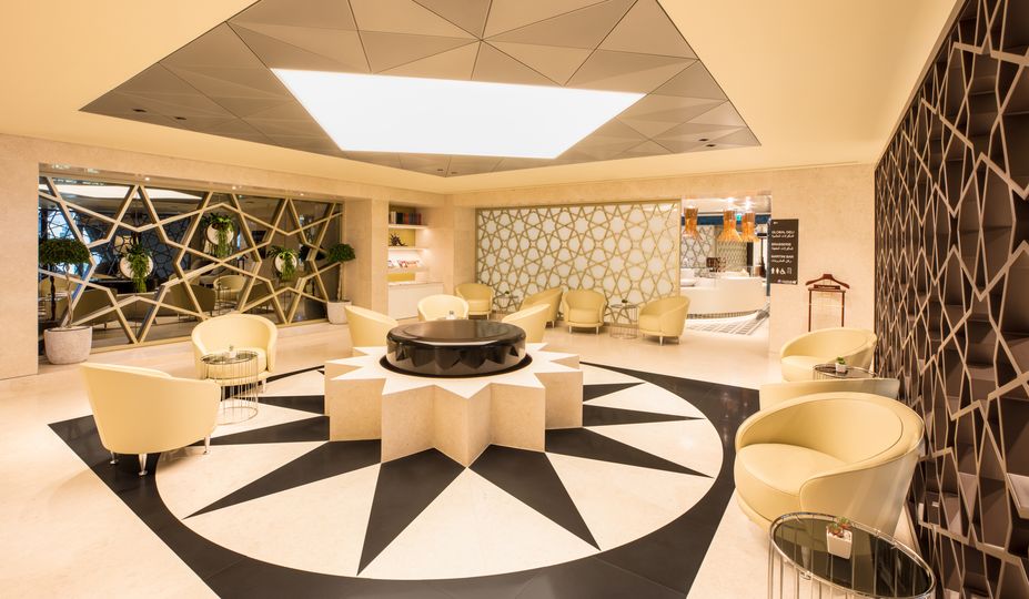 Qatar Airways Premium Lounges combine Gulf and Mediterranean design influences.
