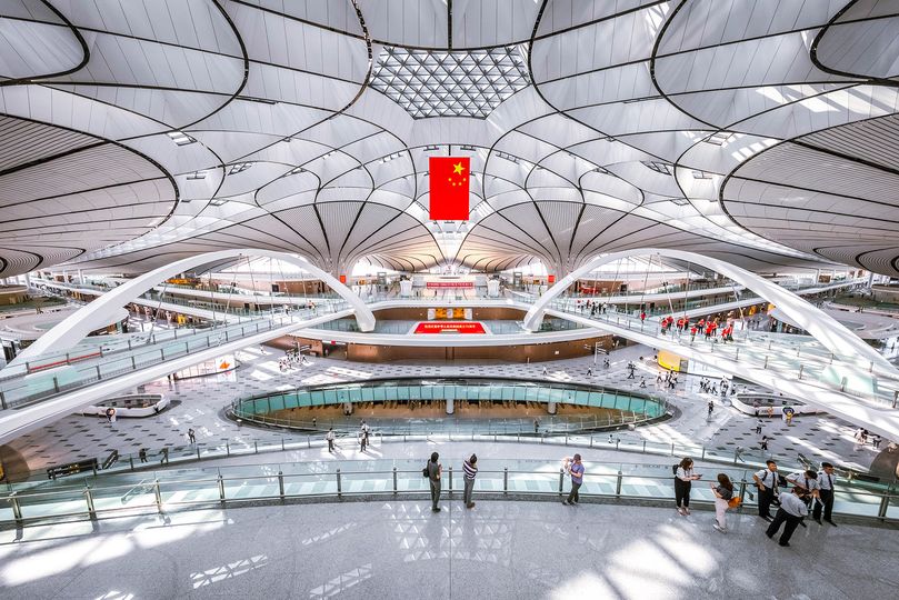 Inside the Beijing Daxing International Airport. The state-of-the-art terminal is designed to eventually handle more than 100 million passengers a year.