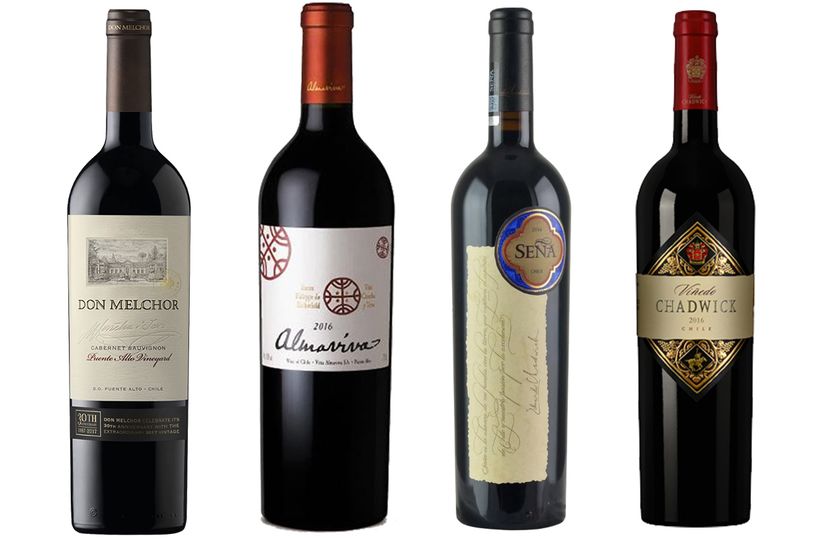 Some of the classic Chilean icons, from left: Don Melchor Cabernet Sauvignon, Almaviva (owned by Baron Phillippe de Rothschild), and Seña and Chadwick from Viña Errazuriz.
