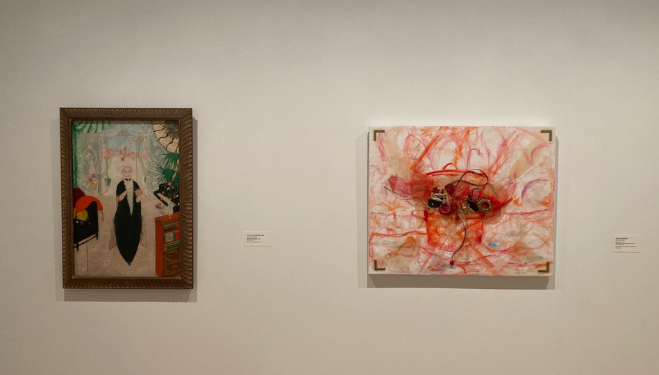 An odd pairing: Florine Stettheimer’s Portrait of My Mother alongside Jutta Koether's Bitches Brew.