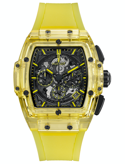 Hublot's eye-catching Spirit of Big Bang Yellow Sapphire is quite the star attraction on the wrist.