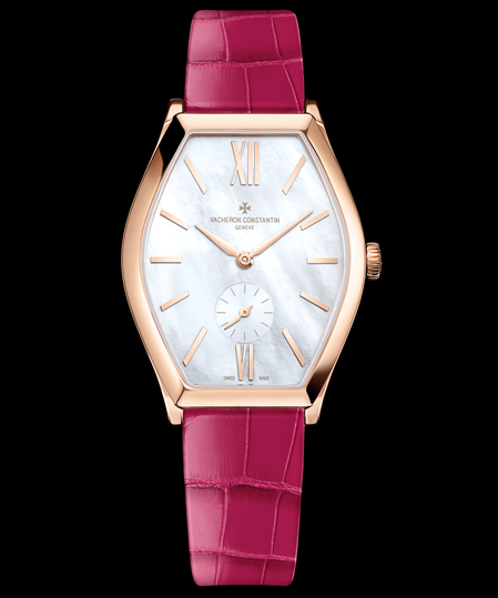 The Vacheron Constantin women’s Malte Manual Winding is exquisite in pink gold, offset perfectly by a pink alligator leather strap.