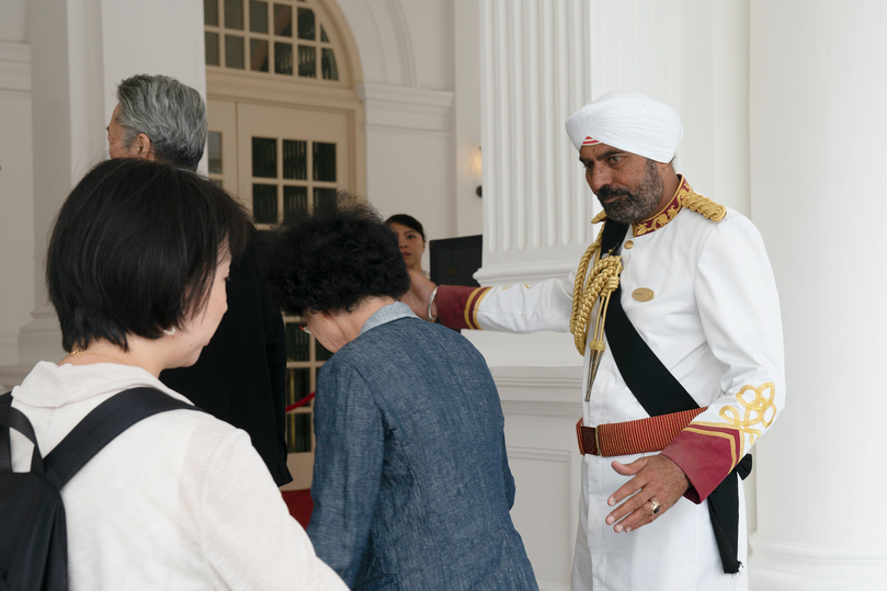 The liveried Sikh doormen⁠ – this is Narajan Singh⁠ – are the first staff members to greet guests, from weary tourists to heads of state. They’ve been known to go above and beyond. In 1904, a wild boar on its way to market gave its owner the slip and ran into the hotel, where one particularly athletic staff member was said to have wrestled with it on the ground.