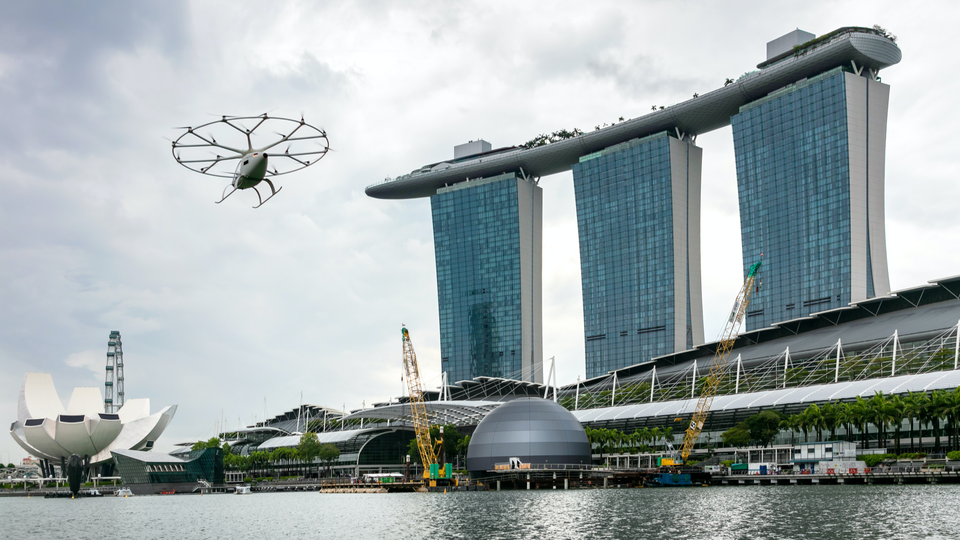 A Velocopter could whisk travellers from the Marina Bay Sands hotel to Sentosa in four minutes.