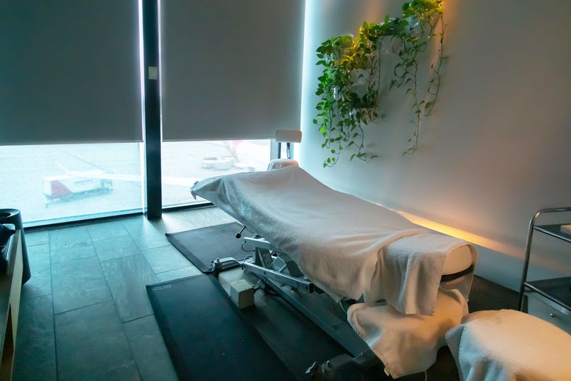 Spa with a view: at the Qantas Melbourne First Lounge.