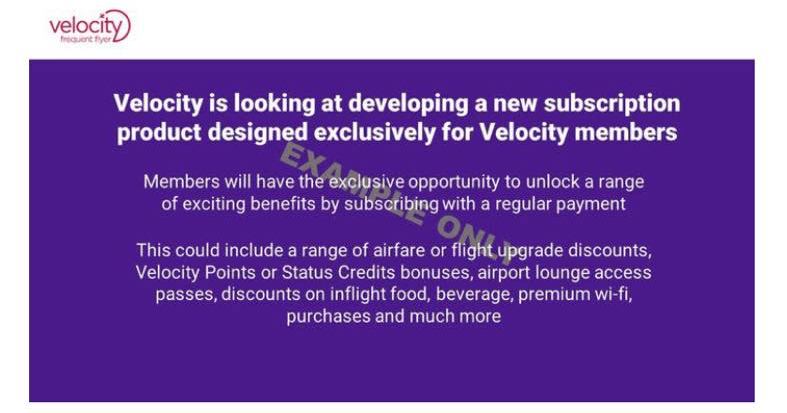 Virgin is polling Velocity members on the concept of a paid subscription service.