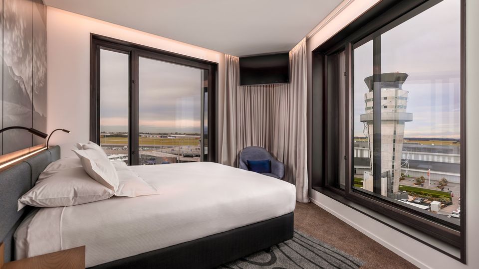 Enjoy views across the airport from a suite at the Novotel Christchurch Airport hotel.