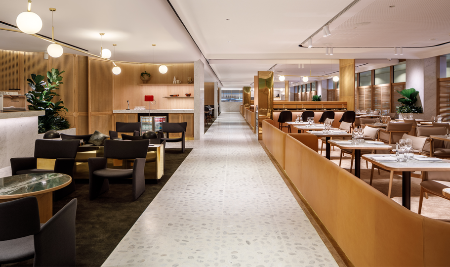 The Qantas Singapore First Lounge, aka Neil Perry's first Rockpool restaurant in Singapore.