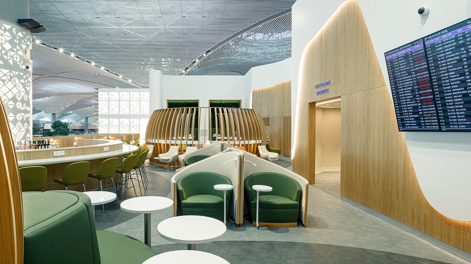 Restrooms, showers and plenty of charging ports at the SkyTeam Lounge, Istanbul.