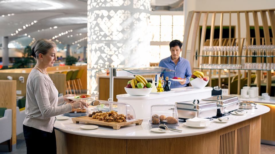 Buffet food at the new SkyTeam Lounge, Istanbul.
