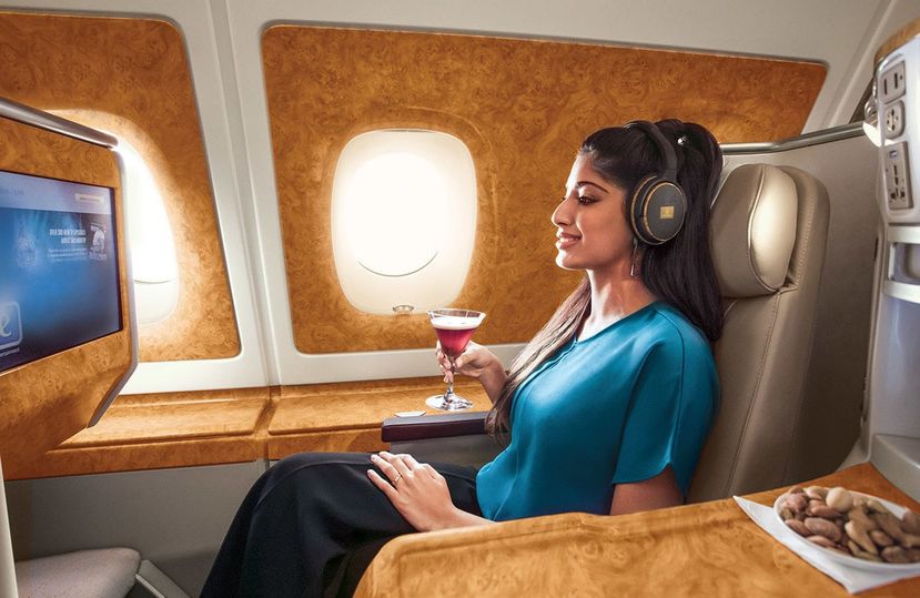 Business class aboard the Emirates Airbus A380s.