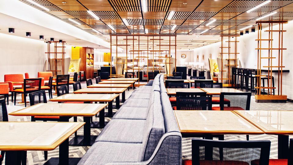 Singapore Airlines' SilverKris business class lounge at Hong Kong International Airport.