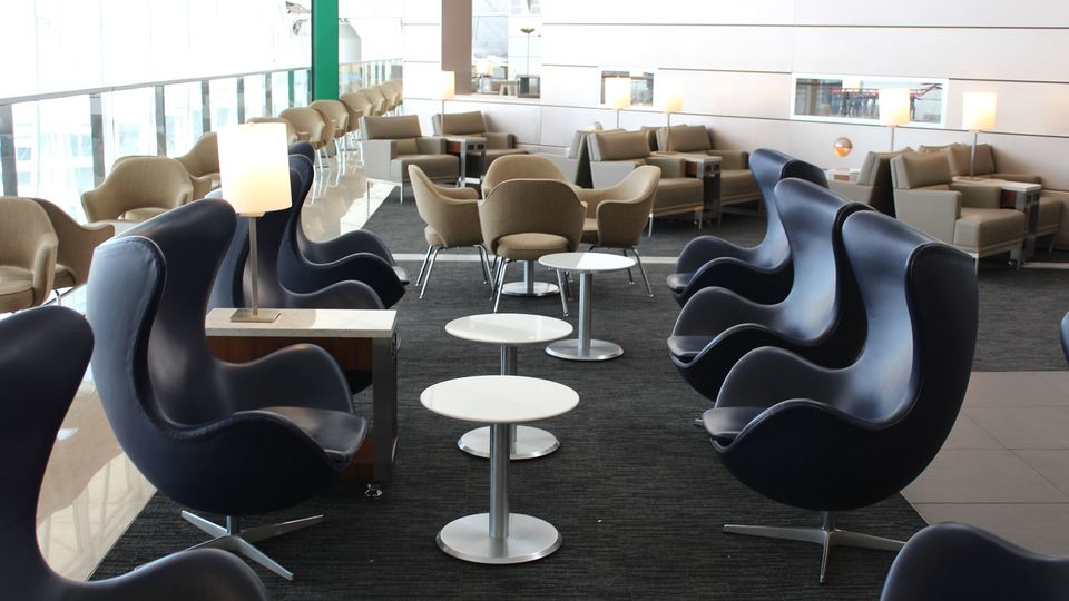 The United Club lounge at Hong Kong International Airport.
