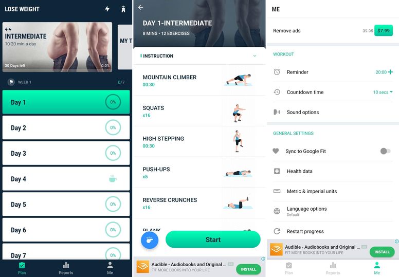 The 30-day view and animated instructions makes it easy to do workouts at home.