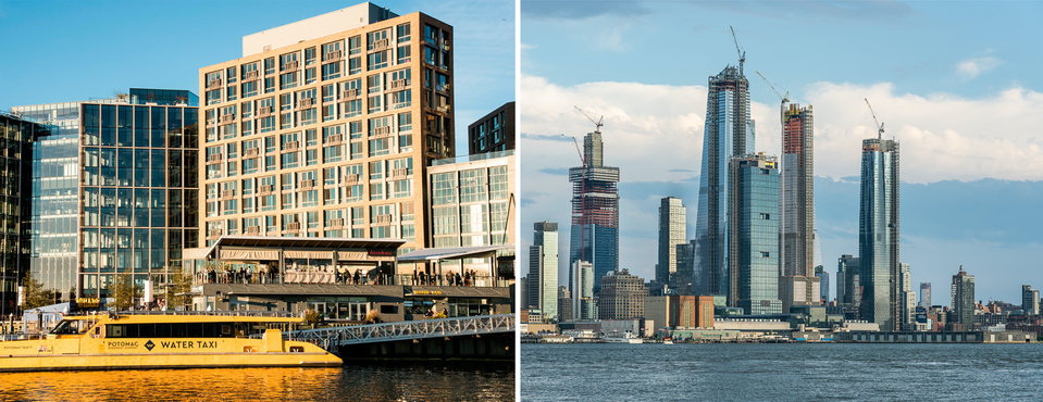 When it comes to dining, the Wharf in Washington (left) bests Hudson Yards in New York (right).