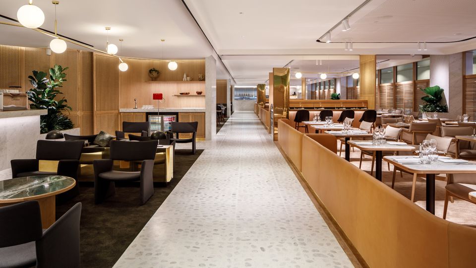 Looking down through Qantas' First lounge in Singapore.