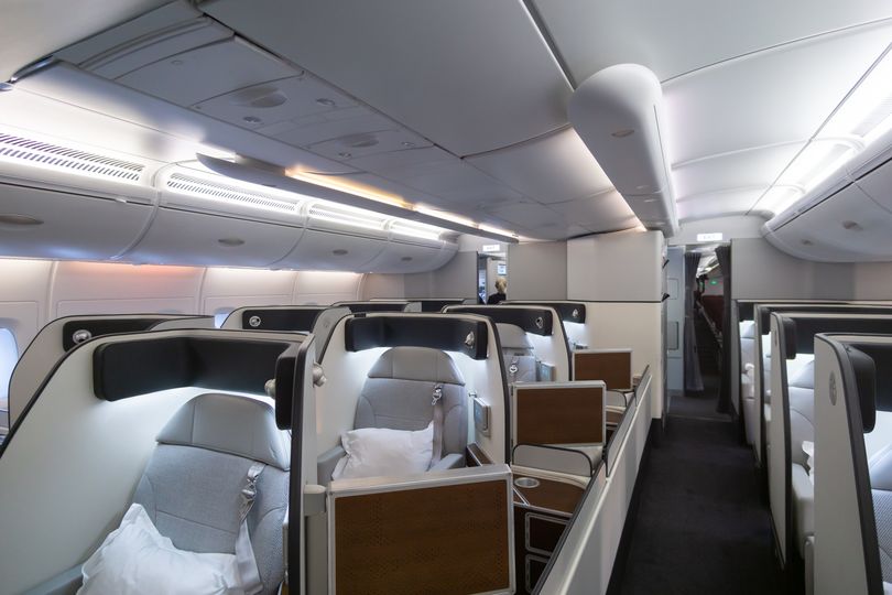 Qantas' Airbus A380 first class seats are arranged in a 1-2-1 layout.