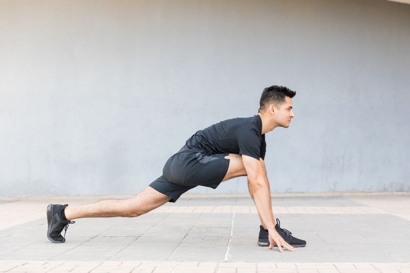 Slow, controlled lunges are great for lengthening hamstrings and quads.