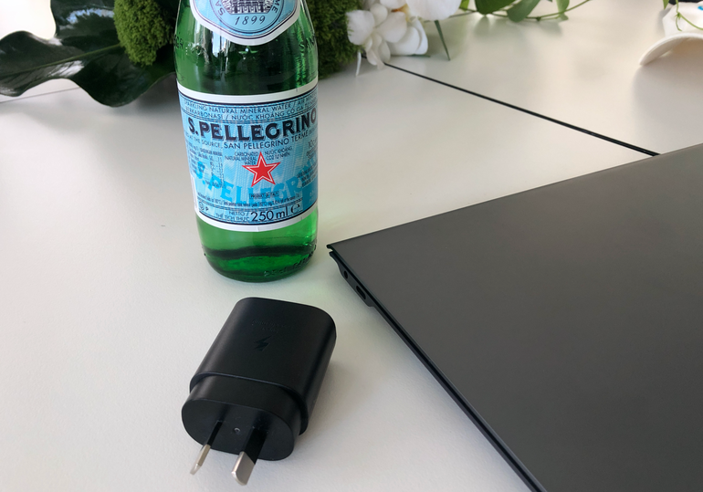 A compact 25W charger is all you need to juice up the Galaxy Book S.