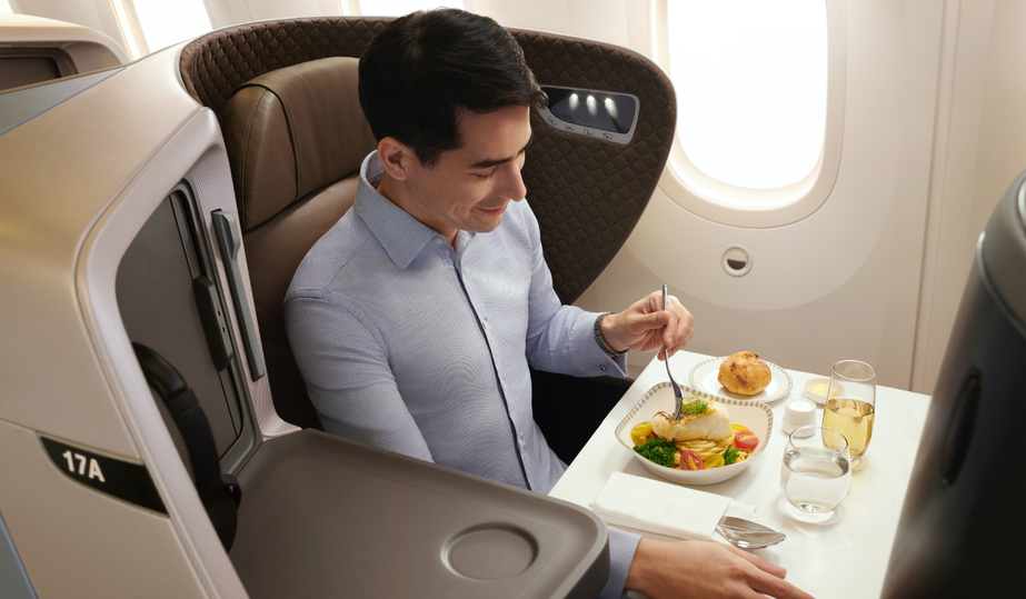 Dining in Singapore Airlines' Airbus A350 regional business class.