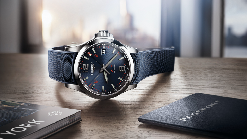 The Longines Conquest V.H.P. GMT is made with travel in mind.