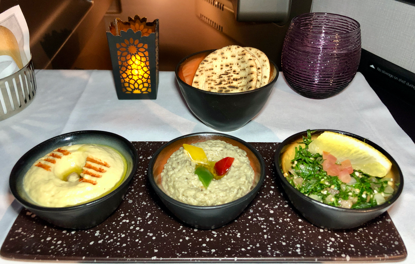 Qatar Airways' Arabic mezze is always hard to resist, no matter the relative 'time of day' during your flight