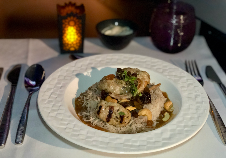 Arabic chicken kofta with oriental rice.