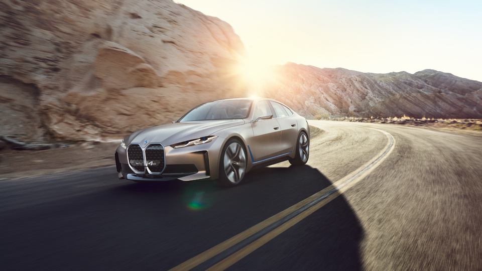 BMW's all-electric Concept i4 Gran Coupe sports sedan.