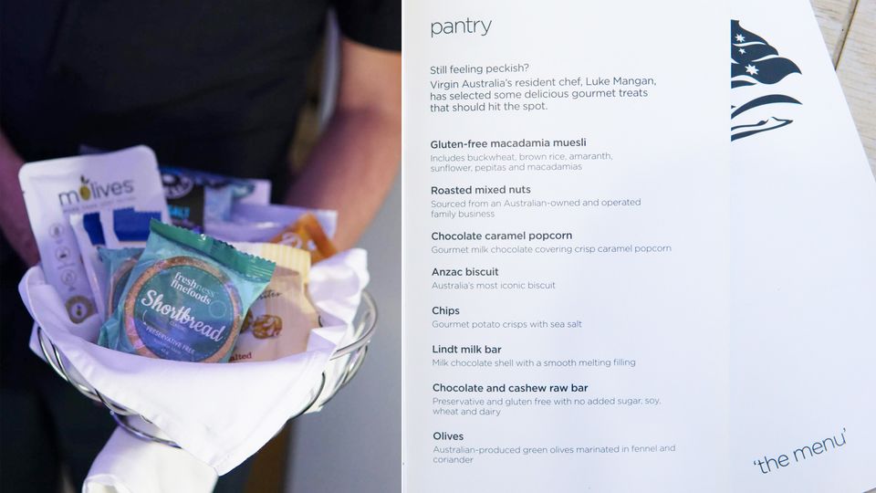 Sample menu from 'The Pantry' on a Boeing 737 domestic business class flight.
