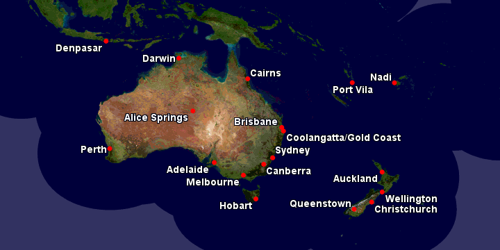 Major Boeing 737 destinations for both Qantas and Virgin Australia.