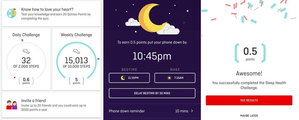 From L-R: Earning points as you walk and earning points while you sleep.