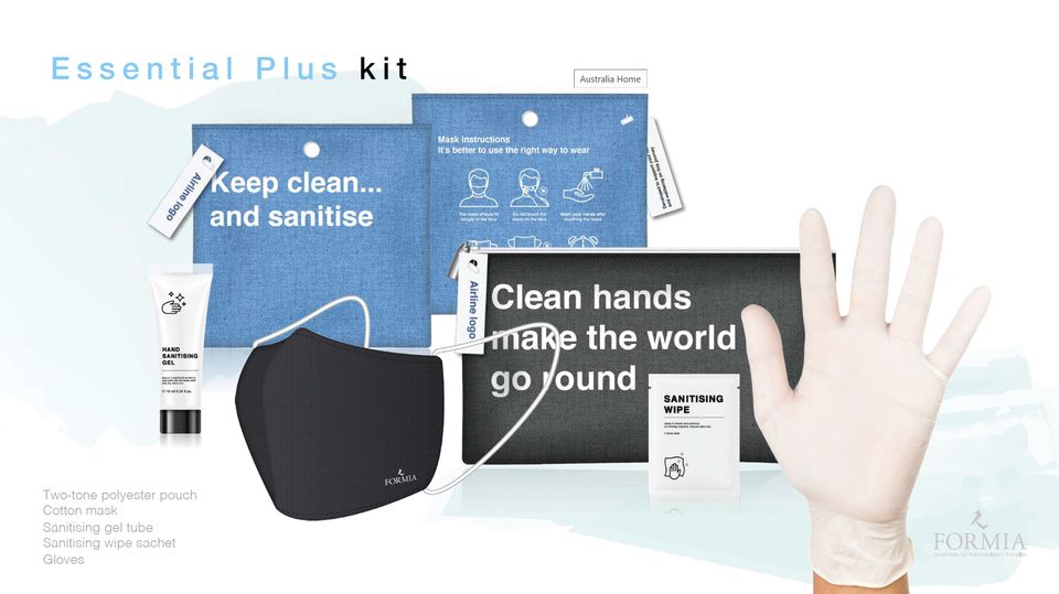 The mid-tier Essential Plus kit could be seen in premium economy and business class cabins.