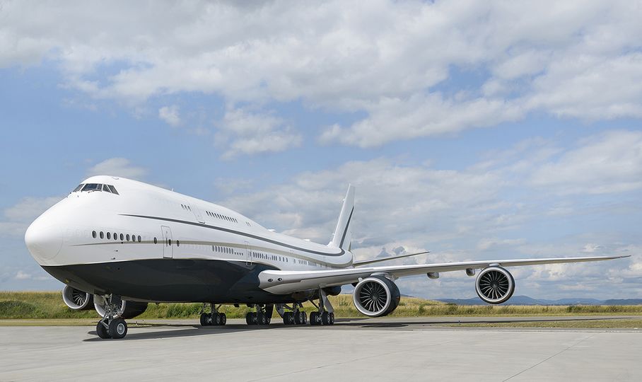 A private Boeing 747-8i jet, with interiors designed by Cabinet Alberto Pinto.