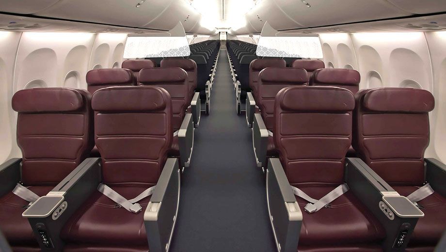 The Qantas Boeing 737 cabin has twelve seats in three rows of four.