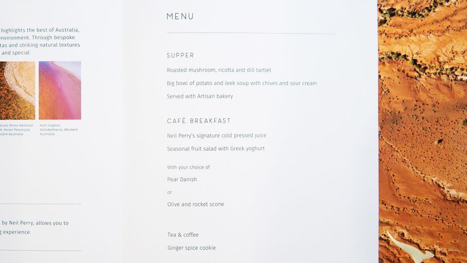A supper menu on an overnight Qantas Perth-Melbourne flight.