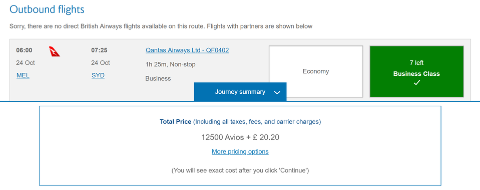 Qantas flights can be booked with British Airways Avios.