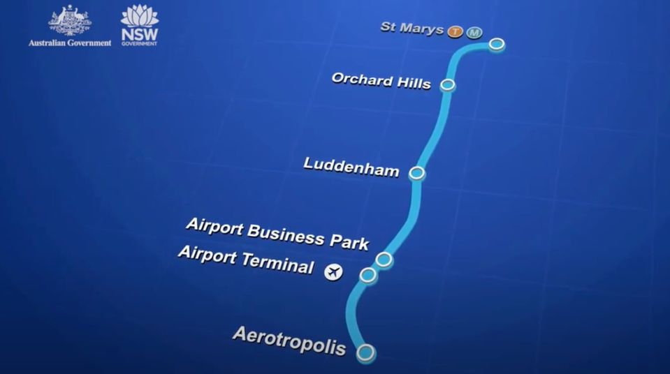 The route and stations for the Sydney Metro Western Sydney Airport line.