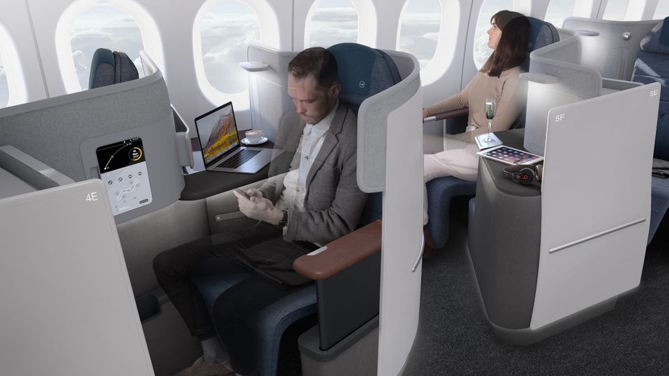 Angled and staggered seating on Lufthansa's Boeing 777X.