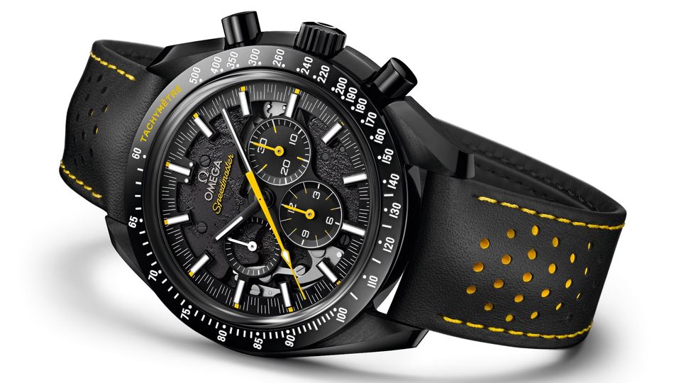 High-tech ceramic gives the iconic Omega Speedmaster a stealthy, modern feel.