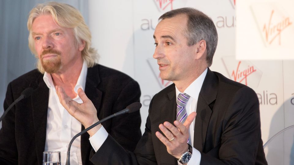Richard Branson and John Borghetti at the launch of Virgin Australia on May 4, 2011.