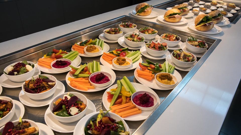 The spread at the all-day hosted snacking station.