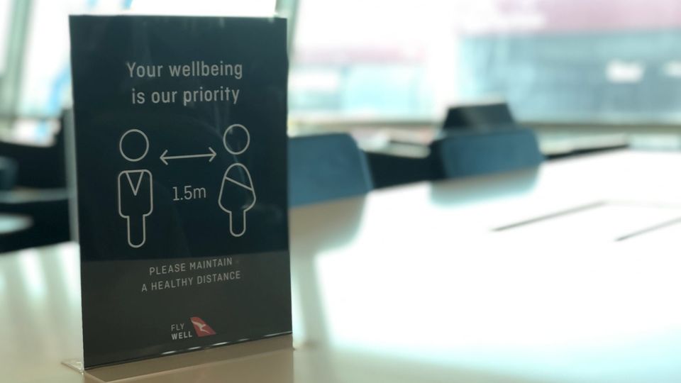 Reminder signs and stickers keep the need for physical distancing front-of-mind.