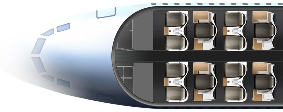 The staggered arrangement of the forthcoming Singapore Airlines Boeing 737 business class cabin.
