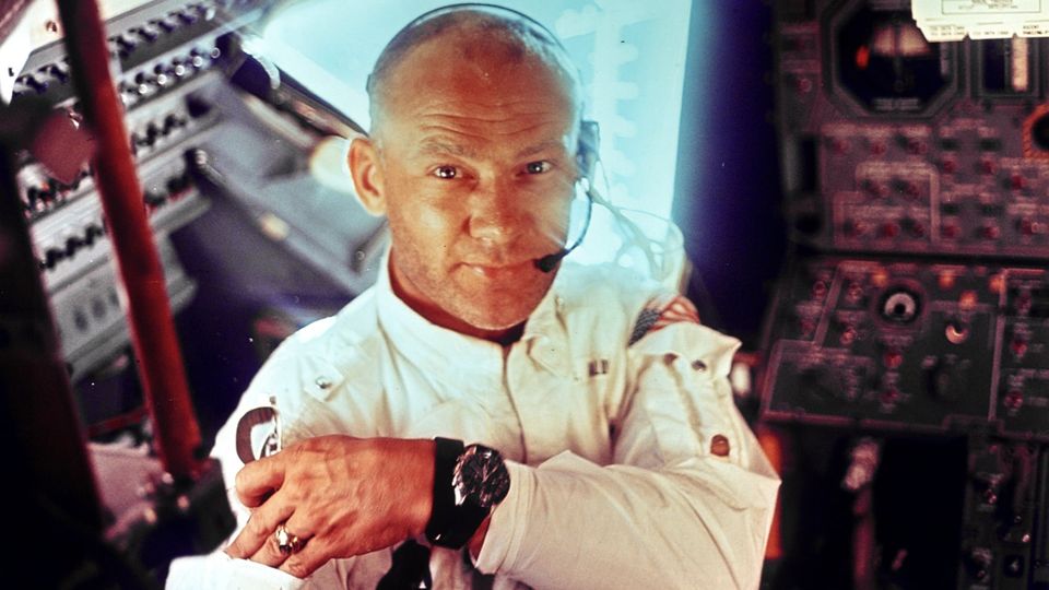 Buzz Aldrin on Apollo 11, wearing perhaps the most important watch of all time – the first watch worn on the Moon.