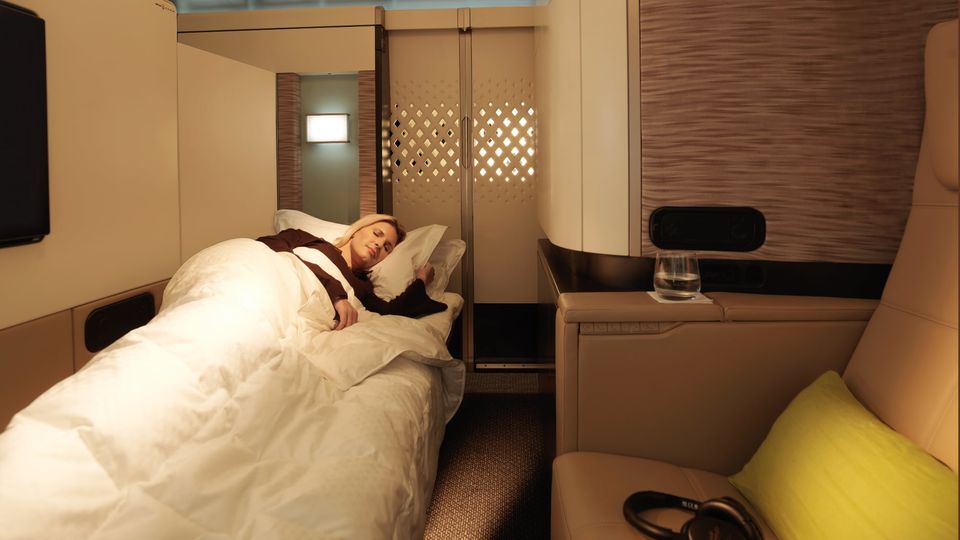 Etihad's A380 first class Apartments boast a seperate armchair and bed.