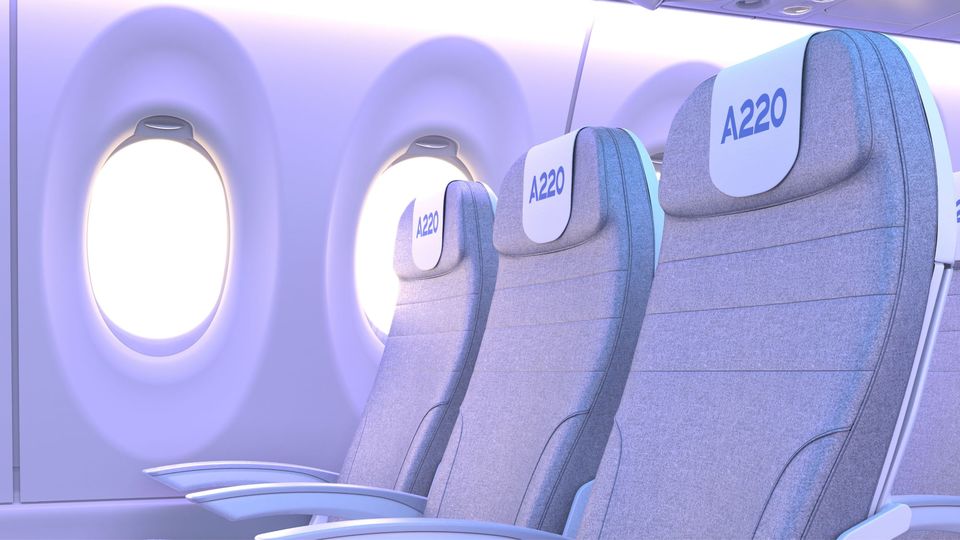 Modern design touches in the Airbus A220.