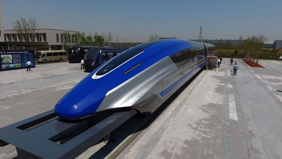 China’s first high-speed maglev train testing prototype in Qingdao, China, in 2019.