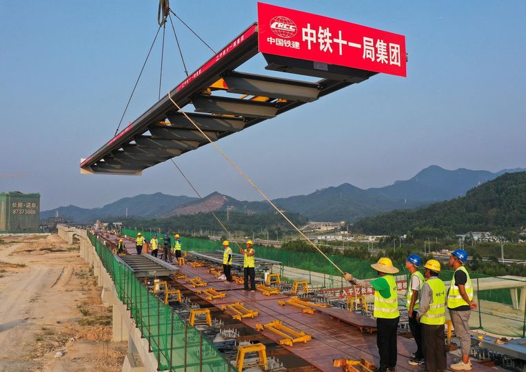 Construction site of a medium-low-speed maglev railway in Qingyuan City, in China, earlier in September.