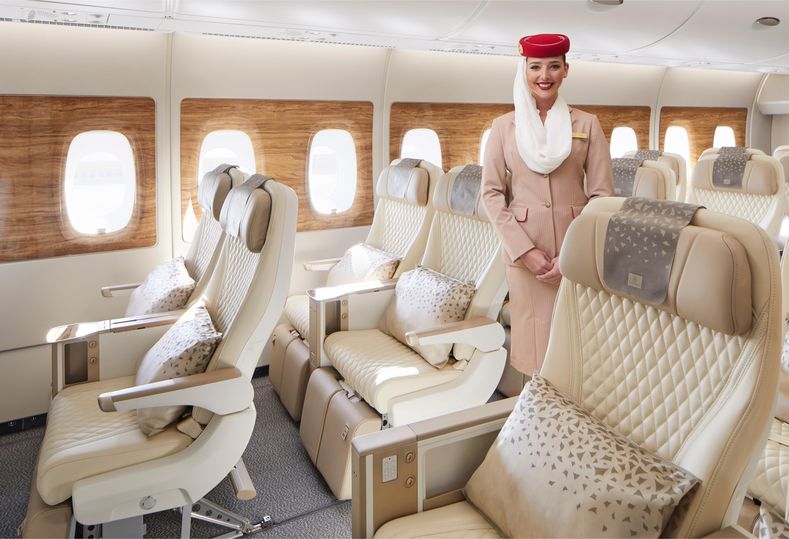Emirates' luxurious premium economy cabin.