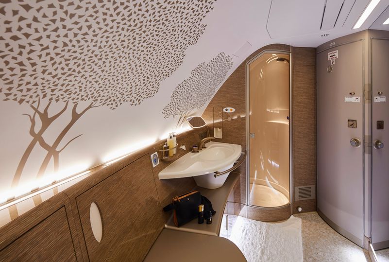 Emirates' new Airbus A380 first class shower suite.